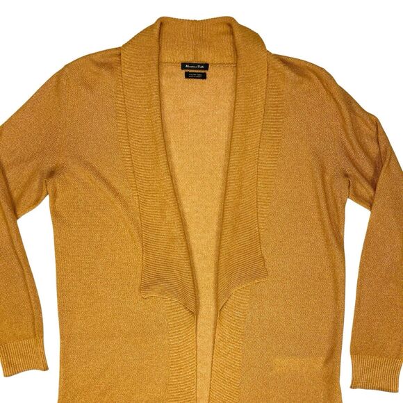 Massimo Dutti Open Knit Cardigan Womens M Gold Brown Lightweight Preppy Sweater - Picture 2 of 15